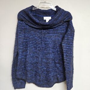 Fashion Avenue Cowl Turtleneck Long Sleeve Medium Sweater in Blue and Black